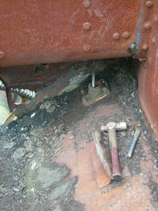 Original angled adapter piece - middle/top of picture rotted by years of exposure to coal dust and salty atmosphere.